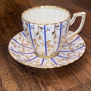 Gold and Blue Floral Teacup and Saucer Set